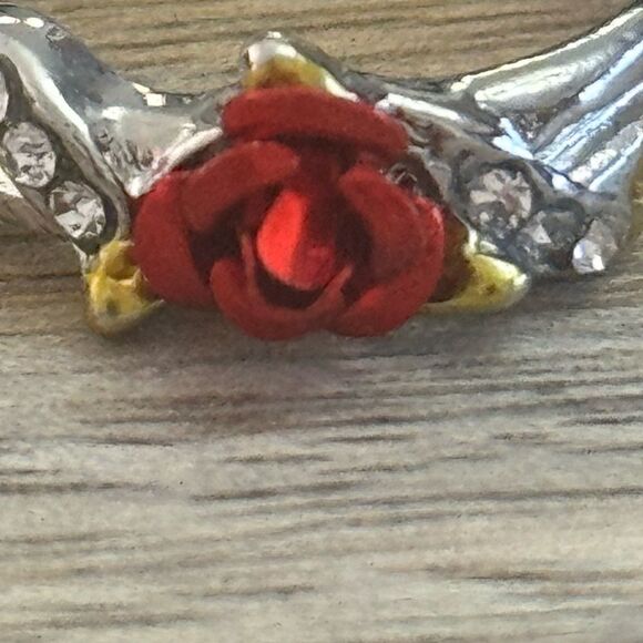 Silver Tone Rose Ring with Gold Tone Accents Size 7 - Picture 2 of 6
